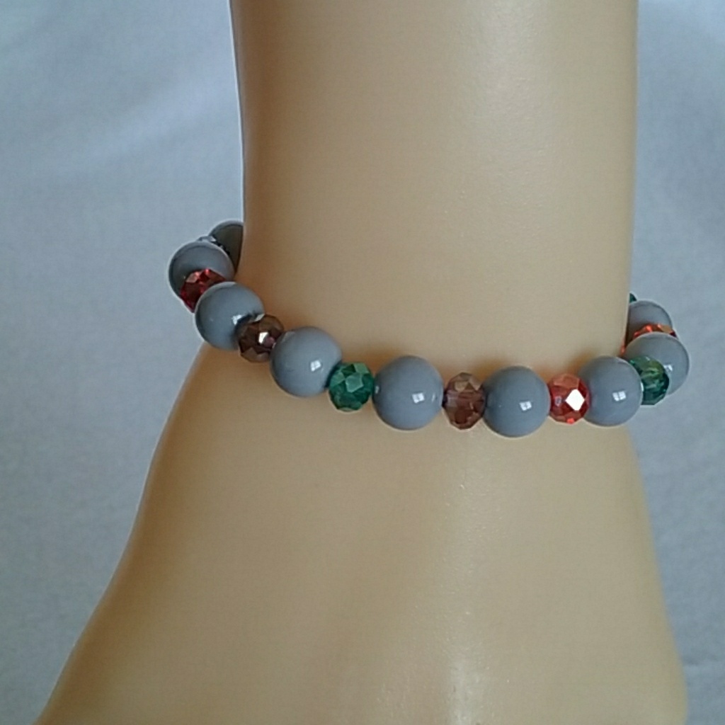 Multi Color And Gray Beaded Stretch Bracelet